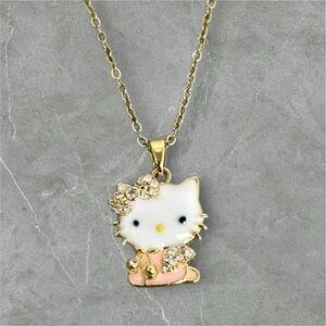 Hello Kitty Gold and White with crystal bow Pendant Necklace Brand new
